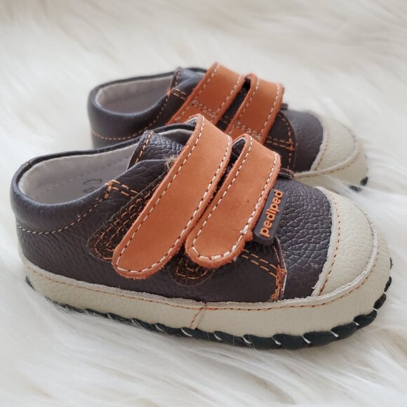 Pediped Brown Leather Soft Sole Velcro Handcrafted Shoes SZ 0-6M - Picture 5 of 13